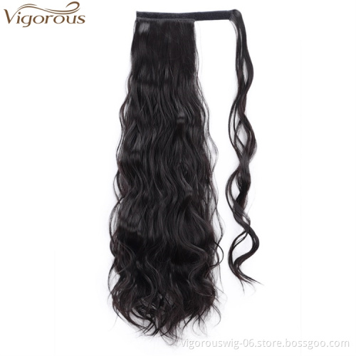 Vigorous 24 Inch Long Ponytail Extensions Synthetic Wrap Around Ponytail Wavy Ponytail Hairpiece for Women (2#,Natural Black)